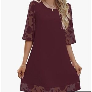 Tunic Party Dress 3/4 Sleeve Women's Size Large Red Lace Formal Dark Romance New